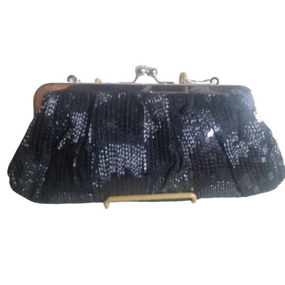 Blac Clutch Satin Sequin 2 Chain Straps Crossbody Shoulder Bag Convertible Large - Picture 1 of 9